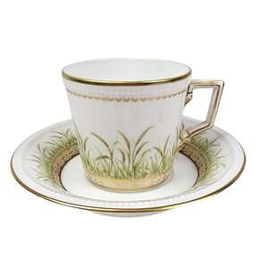 Kaiser W Germany Danbury Mint Porcelain Teacup &  Saucer Gold Gilded Grass Wheat